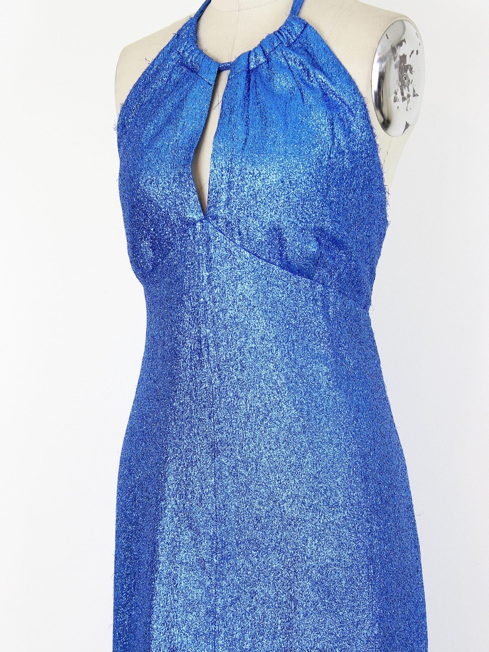 Vintage 70s Electric Blue Halter Maxi Dress - Picture 6 of 8